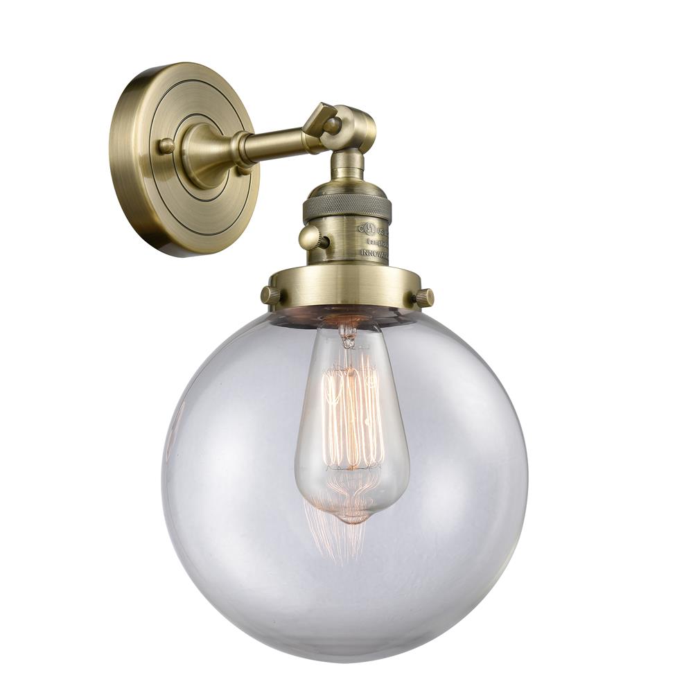 Innovations 203SW-AB-G202-8-LED 1 Light Vintage Dimmable LED Beacon 8 inch Sconce with a "High-Low-Off" Switch.