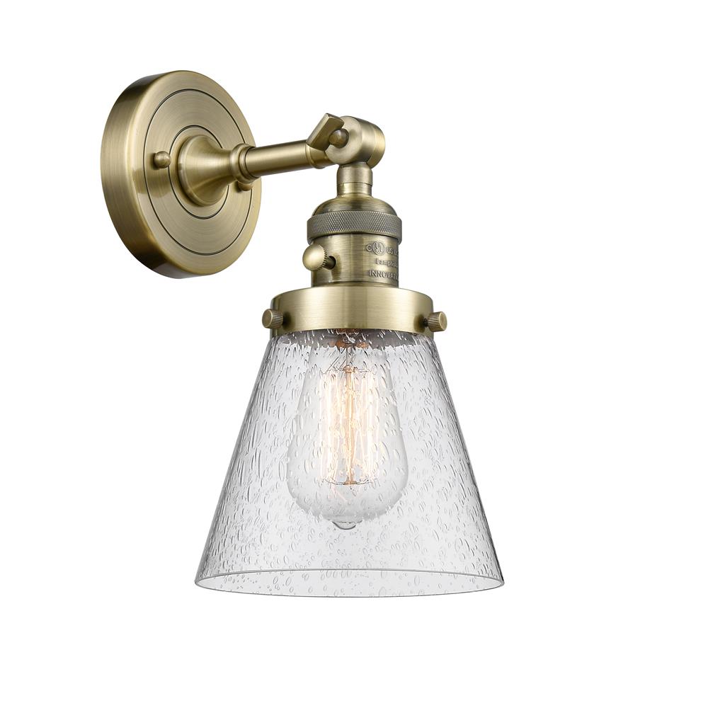 Innovations 203SW-AB-G64-LED 1 Light Vintage Dimmable LED Small Cone 6 inch Sconce with a "High-Low-Off" Switch.