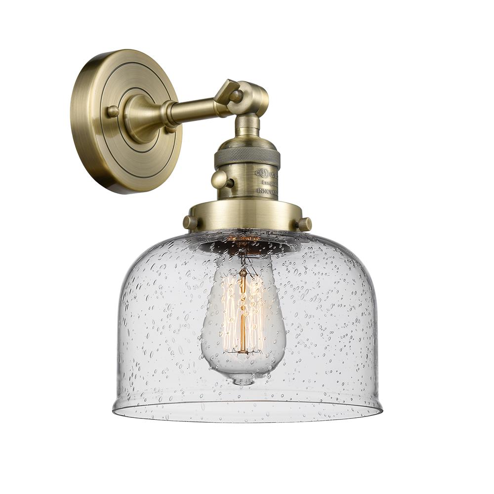 Innovations 203SW-AB-G74-LED 1 Light Vintage Dimmable LED Large Bell 8 inch Sconce with a "High-Low-Off" Switch.