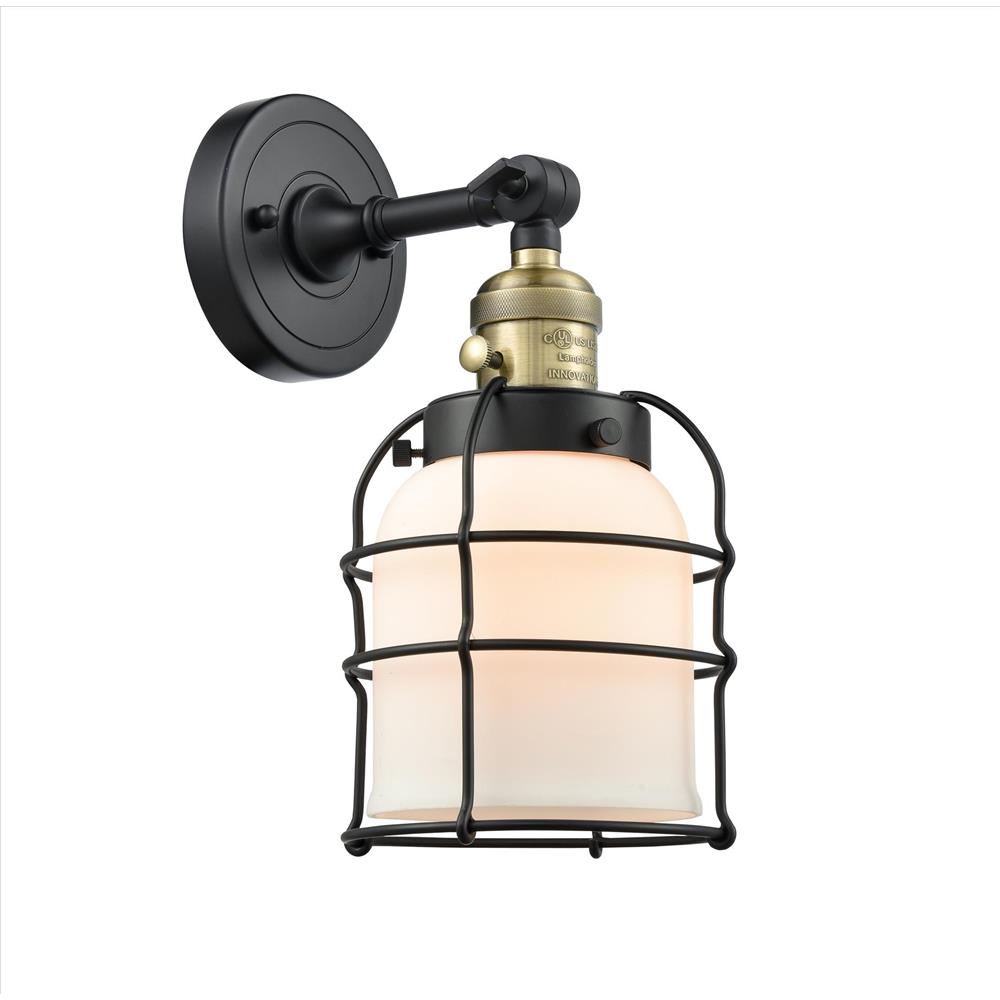 Innovations 203SW-BAB-G51-CE-LED Franklin Restoration Small Bell Cage 1 Light Sconce in Black / Antique Brass