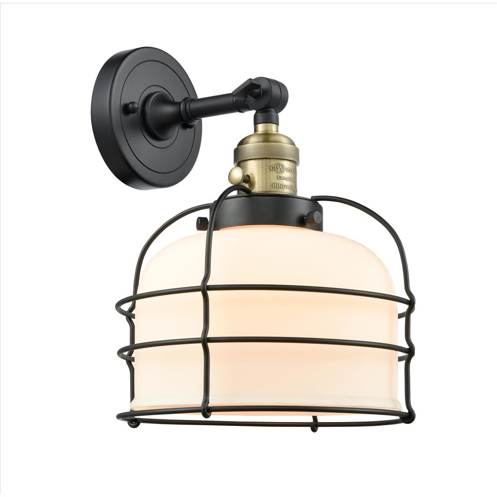 Innovations 203SW-BAB-G71-CE-LED Franklin Restoration Large Bell Cage 1 Light Sconce in Black / Antique Brass