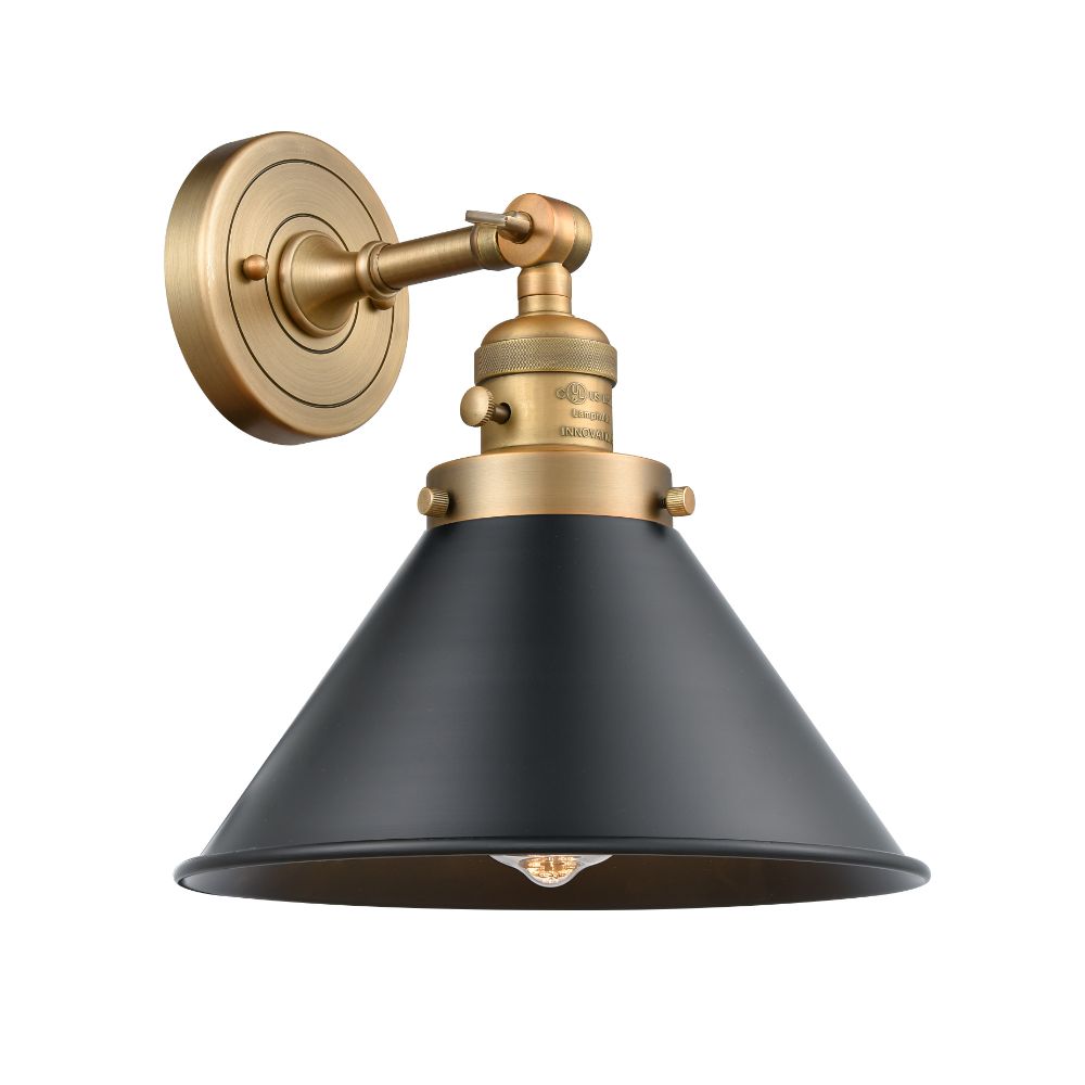 Innovations 203SW-BB-M10-BK-LED Briarcliff 1 Light 10 inch Sconce with Switch in Brushed Brass with Brushed Brass Briarcliff Metal Shade