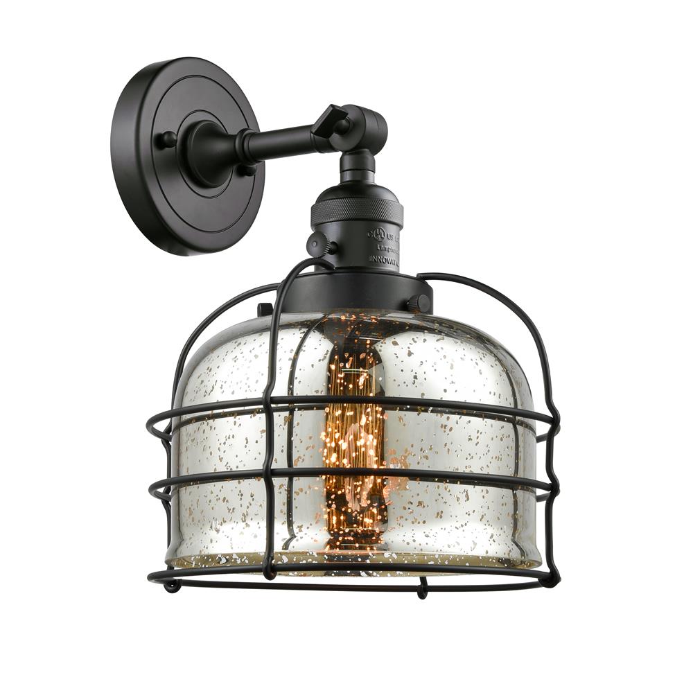 Innovations 203SW-BK-G78-CE-LED 1 Light Vintage Dimmable LED Large Bell Cage 8 inch Sconce with a "High-Low-Off" Switch.