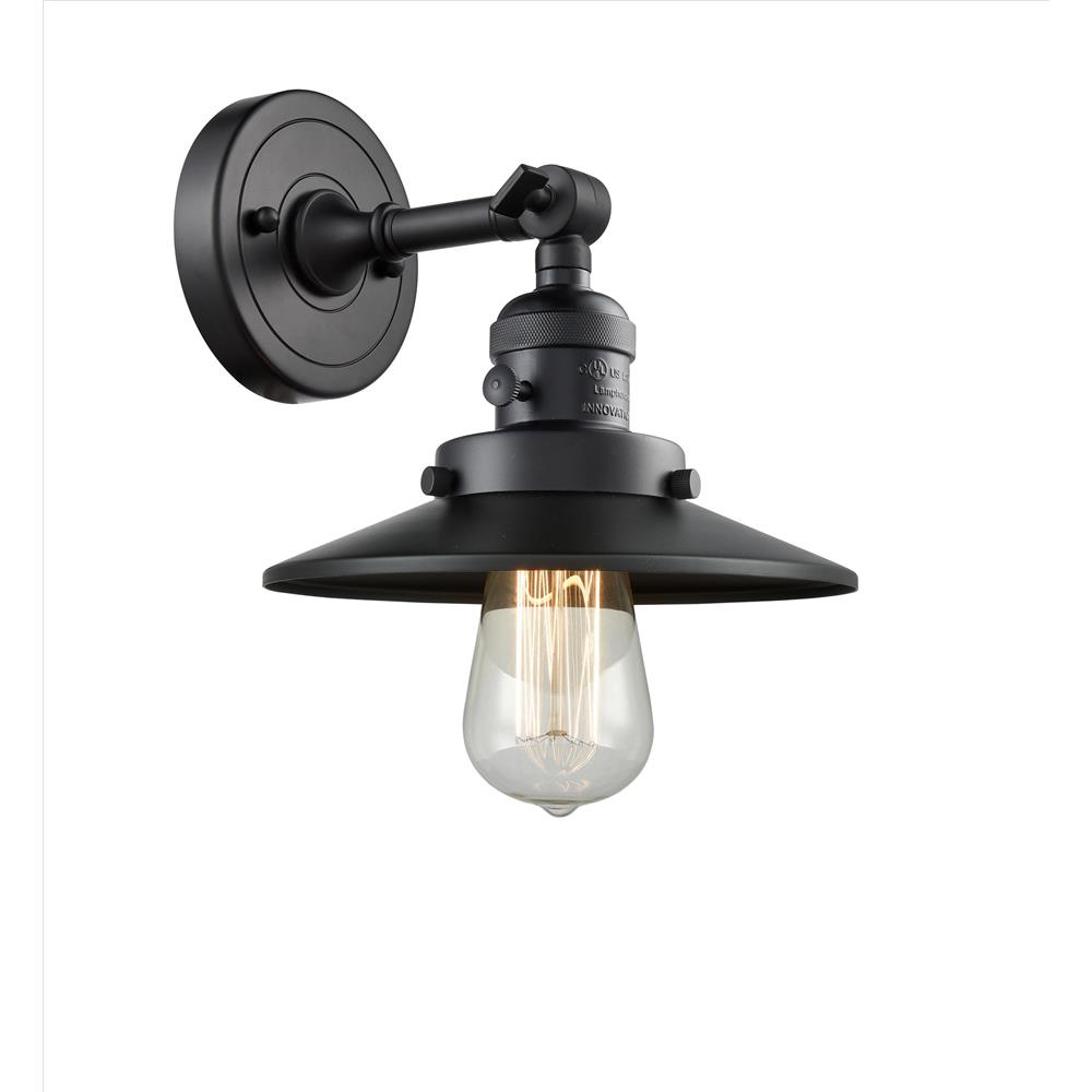Innovations 203SW-BK-M6 1 Light Railroad 8 inch Sconce with a "High-Low-Off" Switch.