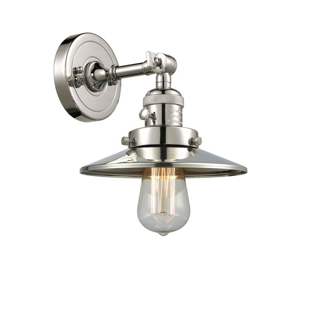 Innovations 203SW-PN-M1 Railroad Sconce 1 Light  in Polished Nickel with Polished Nickel Railroad Cone Metal Shade