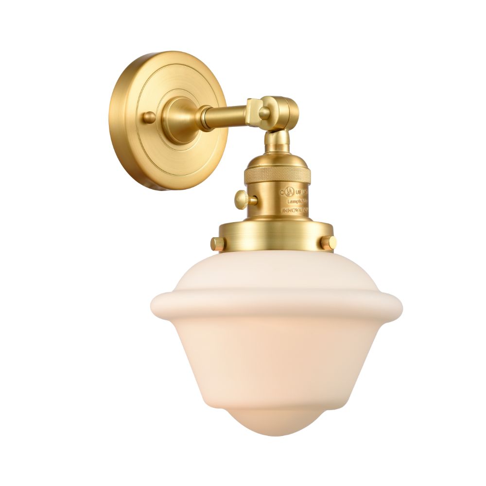 Innovations 203SW-SG-G531-LED Oxford 1 Light 8" Sconce On Off Turn Switch LED Bulb Matte White Shade in Satin Gold