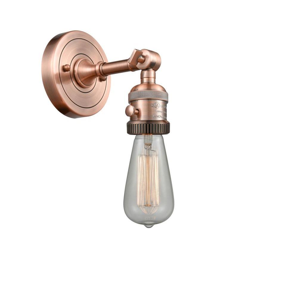 Innovations 203SWBP-AC Franklin Restoration Bare Bulb - 1 Light 5" Sconce - On-Off Turn Switch - Incandescent Bulb - Antique Copper Finish - Antique Copper Accent Backplate