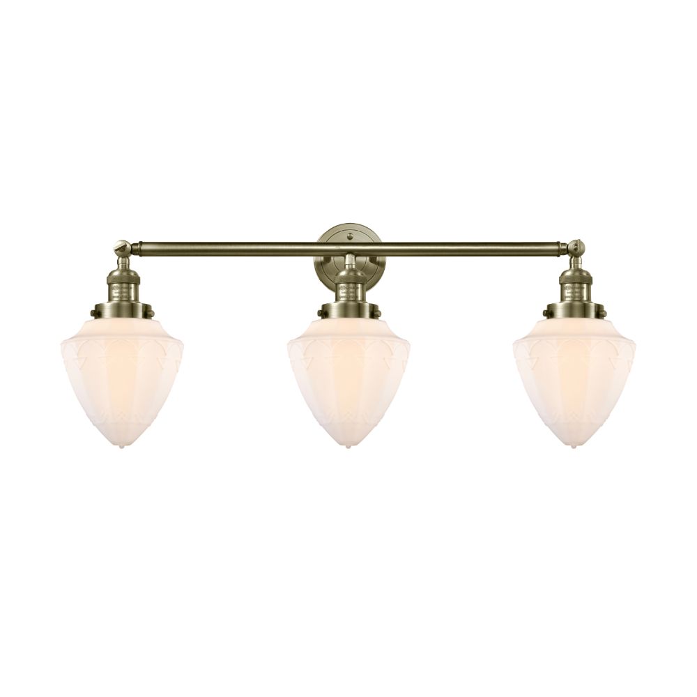 Innovations 205-AB-G661-7 Bullet Small 3 Light Bath Vanity Light part of the Franklin Restoration Collection in Antique Brass
