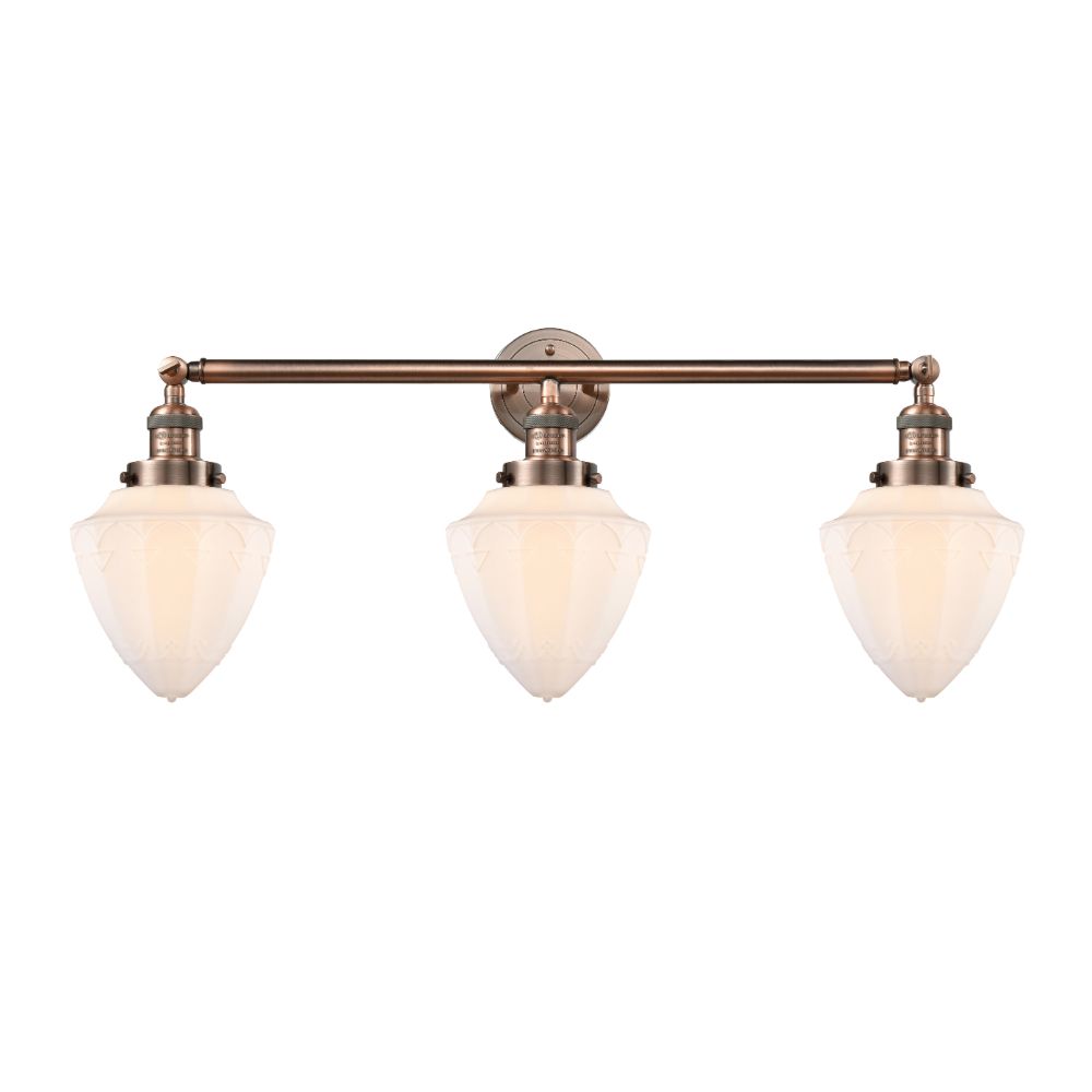 Innovations 205-AC-G661-7 Bullet Small 3 Light Bath Vanity Light part of the Franklin Restoration Collection in Antique Copper