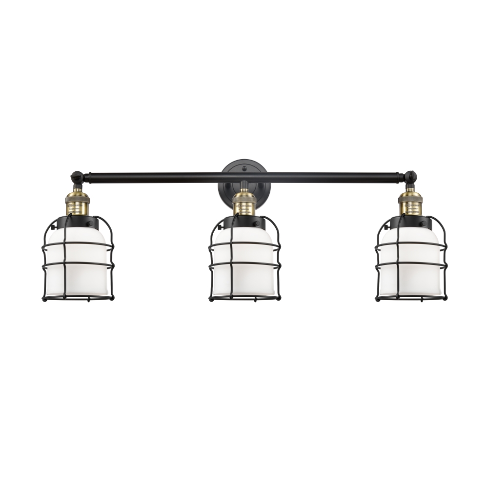 Innovations 205-BAB-G51-CE-LED Small Bell Cage 3 Light Bath Vanity Light part of the Franklin Restoration Collection in Black Antique Brass