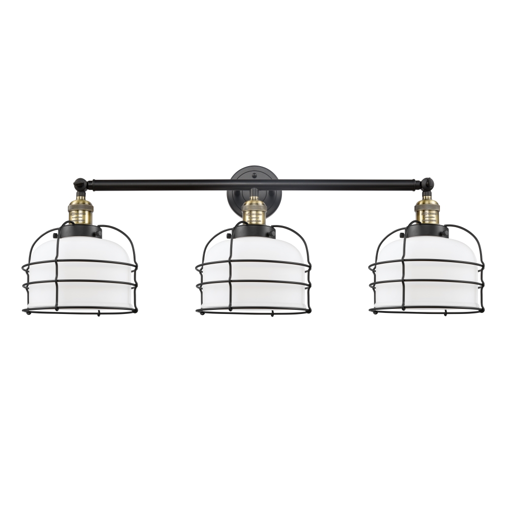 Innovations 205-BAB-G71-CE Large Bell Cage 3 Light Bath Vanity Light part of the Franklin Restoration Collection in Black Antique Brass