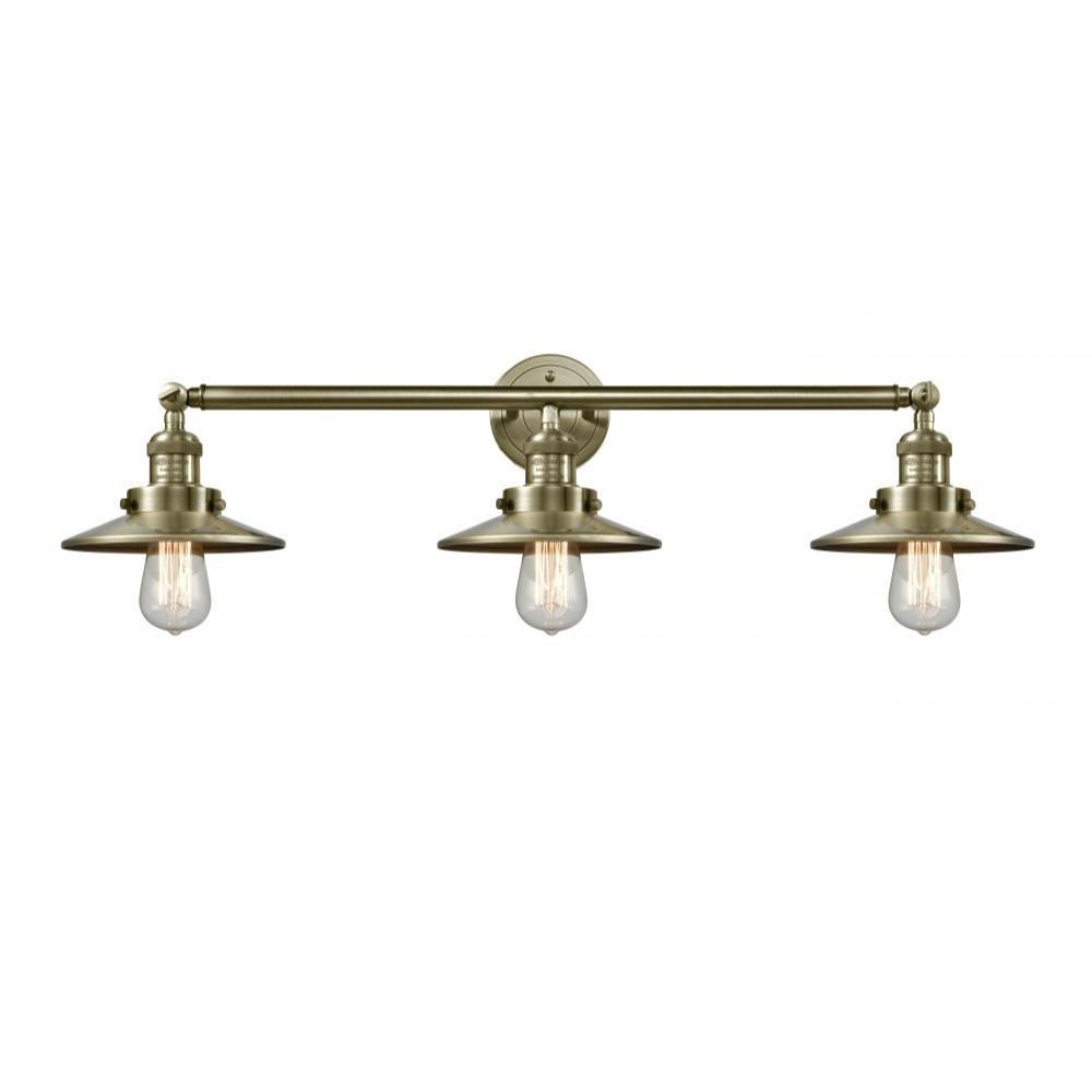 Innovations 205-OB-M6 Railroad 3 Light Bath Vanity Light in Oil Rubbed Bronze with Matte Black Railroad Cone Metal Shade