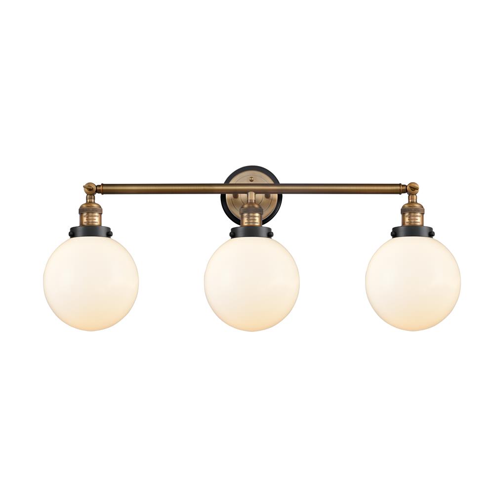 Innovations 205BB-BPBK-HRBK-G201-8 Large Beacon 3 Light Mixed Metals Bath Vanity Light Mixed Metals in Brushed Brass
