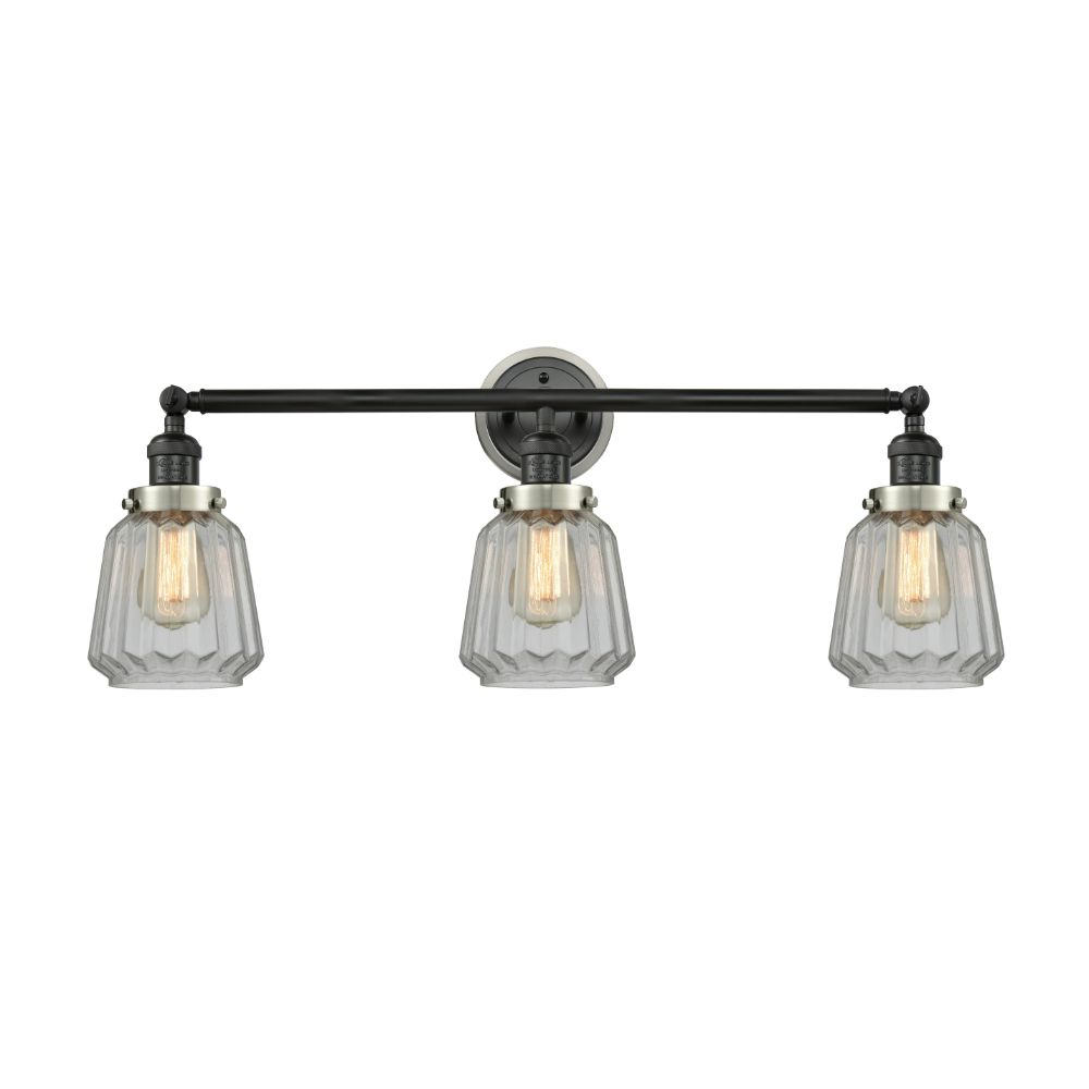 Innovations 205BK-BPSN-HRSN-G142 Chatham 3 Light Mixed Metals Bath Vanity Light Mixed Metals part of the Franklin Restoration Collection in Matte Black