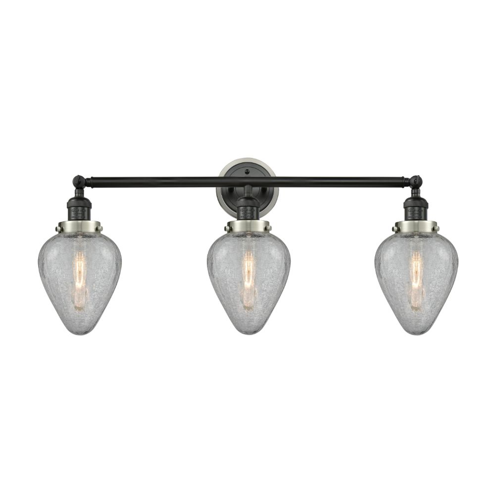 Innovations 205BK-BPSN-HRSN-G165 Geneseo 3 Light Mixed Metals Bath Vanity Light Mixed Metals part of the Franklin Restoration Collection in Matte Black