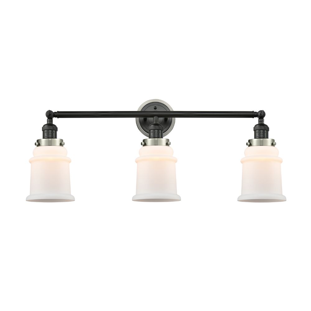 Innovations 205BK-BPSN-HRSN-G181 Canton 3 Light Mixed Metals Bath Vanity Light Mixed Metals part of the Franklin Restoration Collection in Matte Black