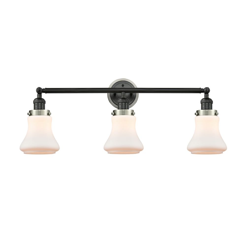 Innovations 205BK-BPSN-HRSN-G191 Bellmont 3 Light Mixed Metals Bath Vanity Light Mixed Metals part of the Franklin Restoration Collection in Matte Black