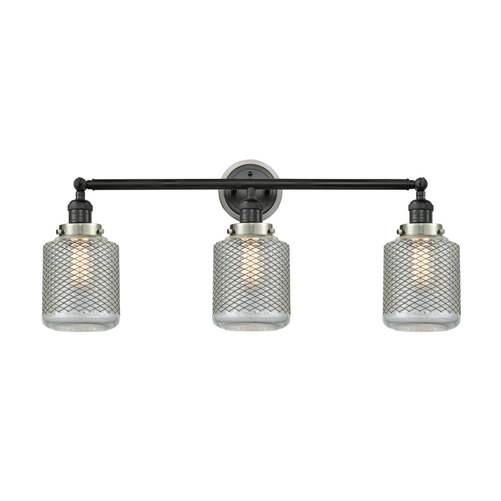 Innovations 205BK-BPSN-HRSN-G262 Stanton 3 Light Mixed Metals Bath Vanity Light Mixed Metals part of the Franklin Restoration Collection in Matte Black