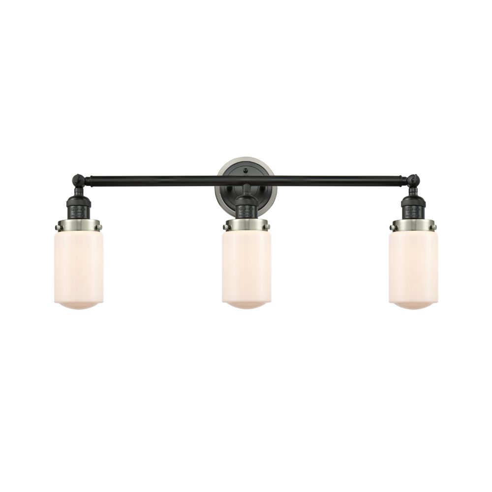 Innovations 205BK-BPSN-HRSN-G311 Dover 3 Light Mixed Metals Bath Vanity Light Mixed Metals part of the Franklin Restoration Collection in Matte Black