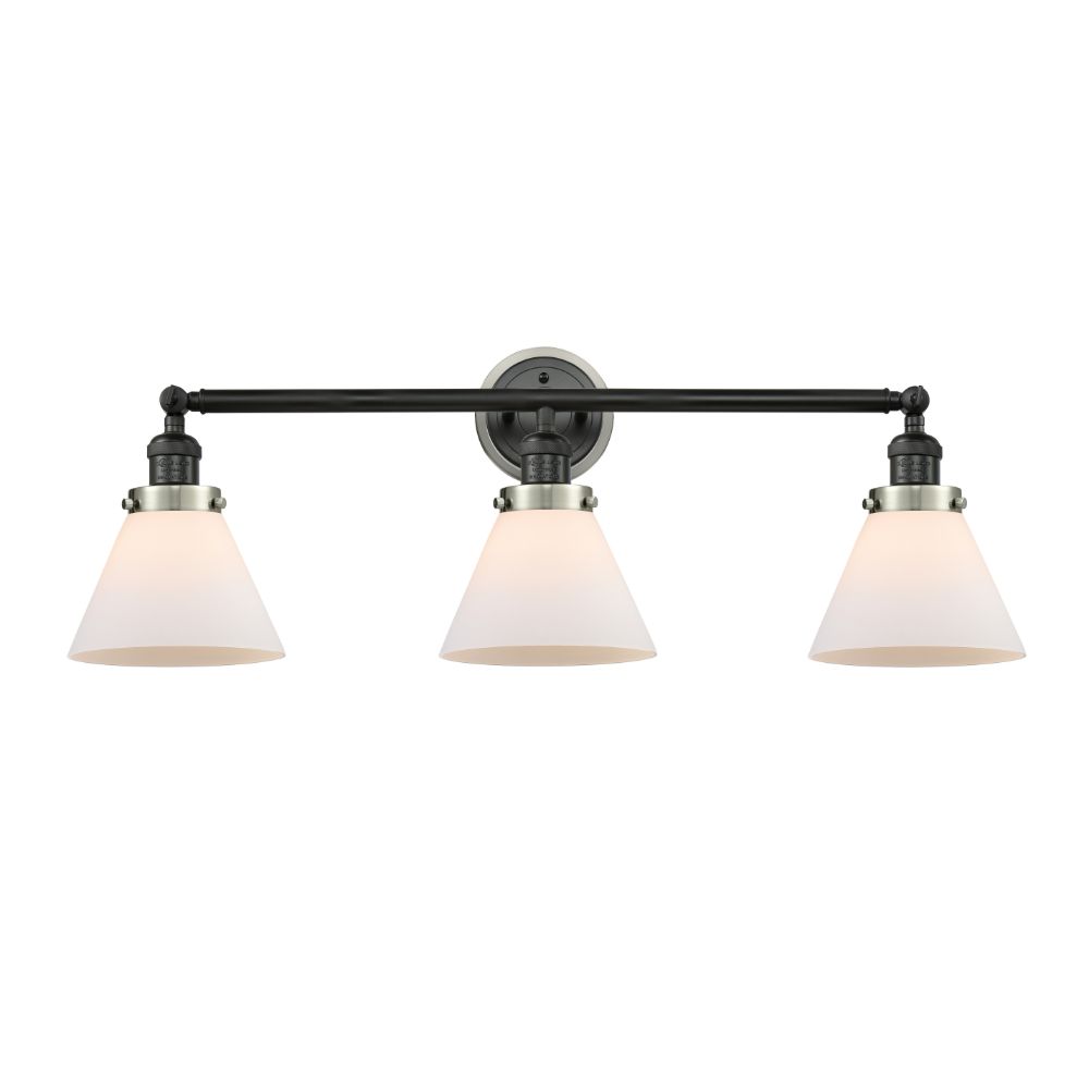 Innovations 205BK-BPSN-HRSN-G41 Large Cone 3 Light Mixed Metals Bath Vanity Light Mixed Metals part of the Franklin Restoration Collection in Matte Black