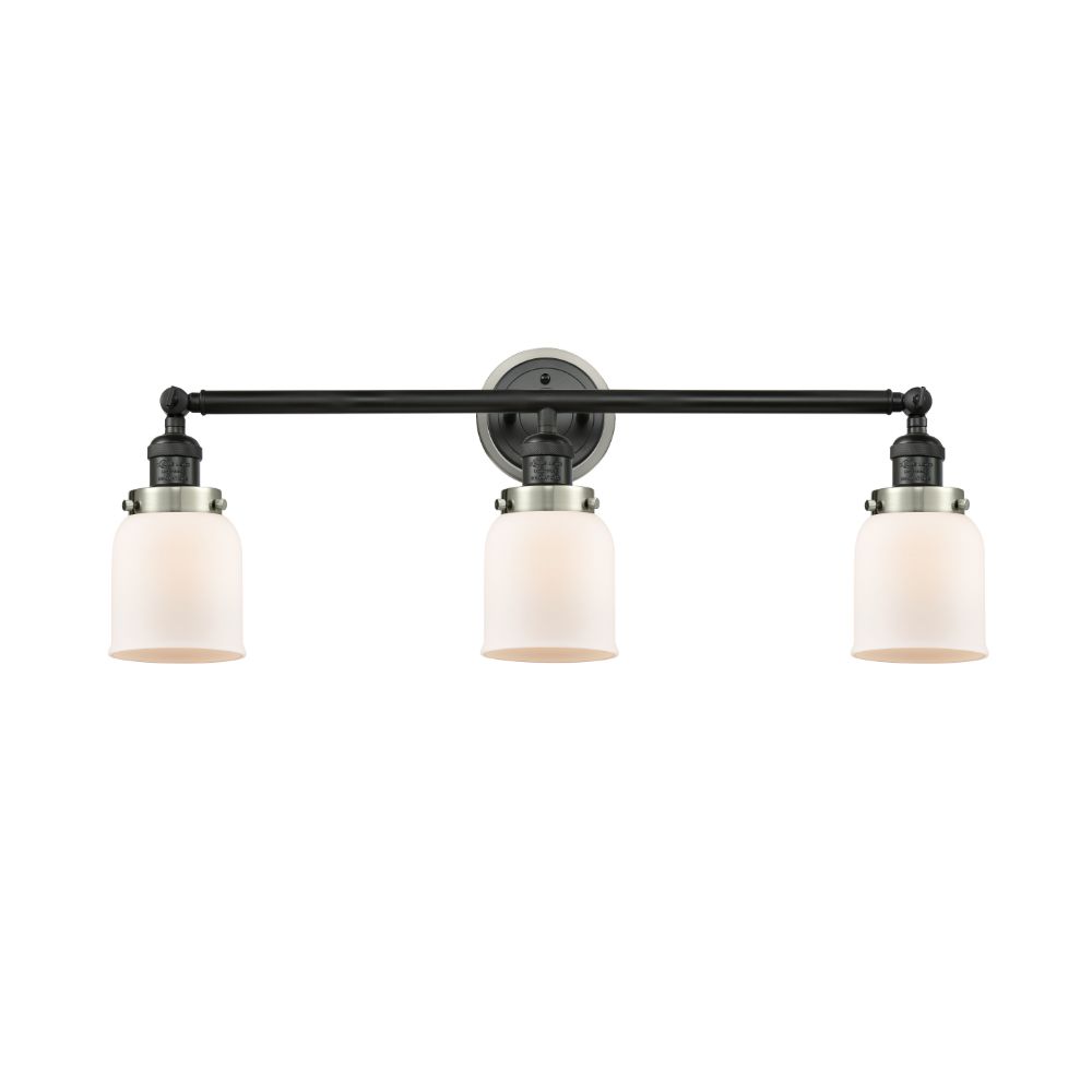 Innovations 205BK-BPSN-HRSN-G51 Small Bell 3 Light Mixed Metals Bath Vanity Light Mixed Metals part of the Franklin Restoration Collection in Matte Black