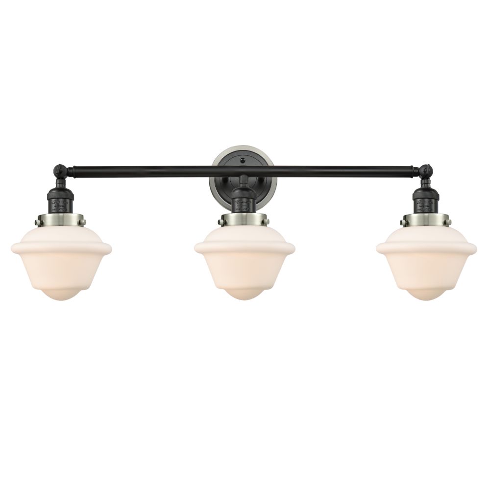 Innovations 205BK-BPSN-HRSN-G531 Small Oxford 3 Light Mixed Metals Bath Vanity Light Mixed Metals part of the Franklin Restoration Collection in Matte Black