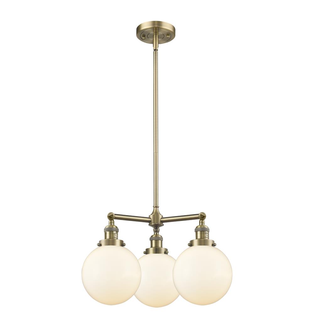 Innovations 207-SN-G201-8-LED 3 Light Vintage Dimmable LED Beacon 22 inch Chandelier in Brushed Satin Nickel