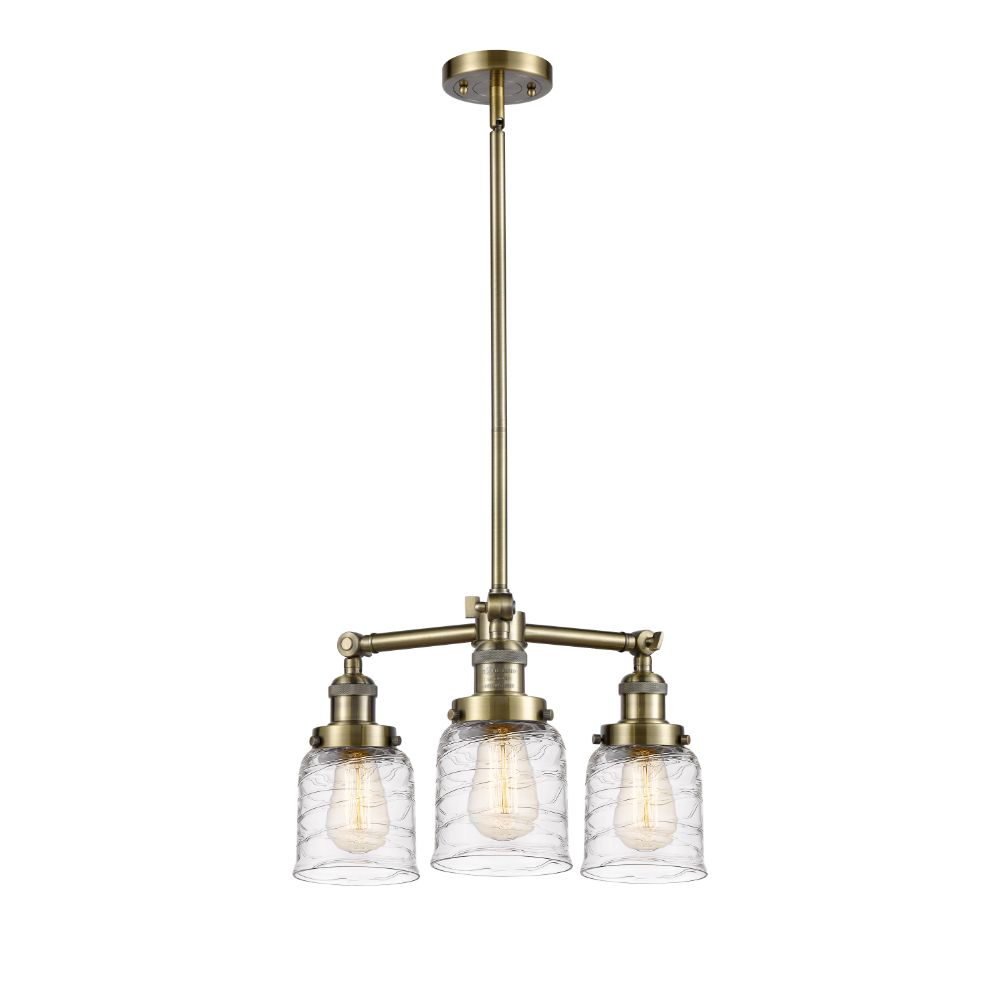 Innovations 207-AB-G513 Small Bell 3 Light Chandelier in Antique Brass