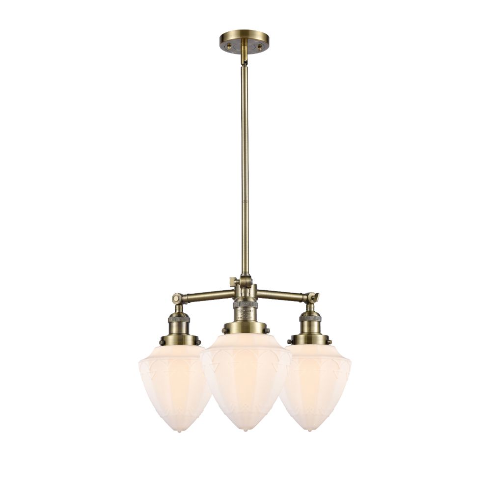 Innovations 207-AB-G661-7-LED Bullet Small 3 Light Chandelier part of the Franklin Restoration Collection in Antique Brass