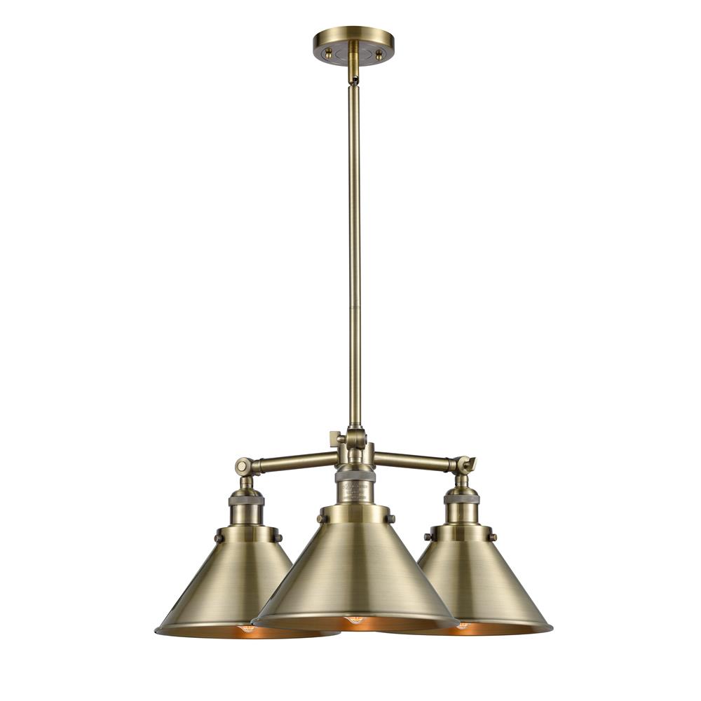 Innovations 207-AB-M10 Briarcliff 3 Light Chandelier in Antique Brass with Antique Brass Cone Metal Shade