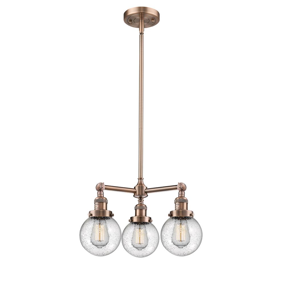 Innovations 207-AC-G204-6 3 Light Beacon 19 inch Chandelier in Antique Copper