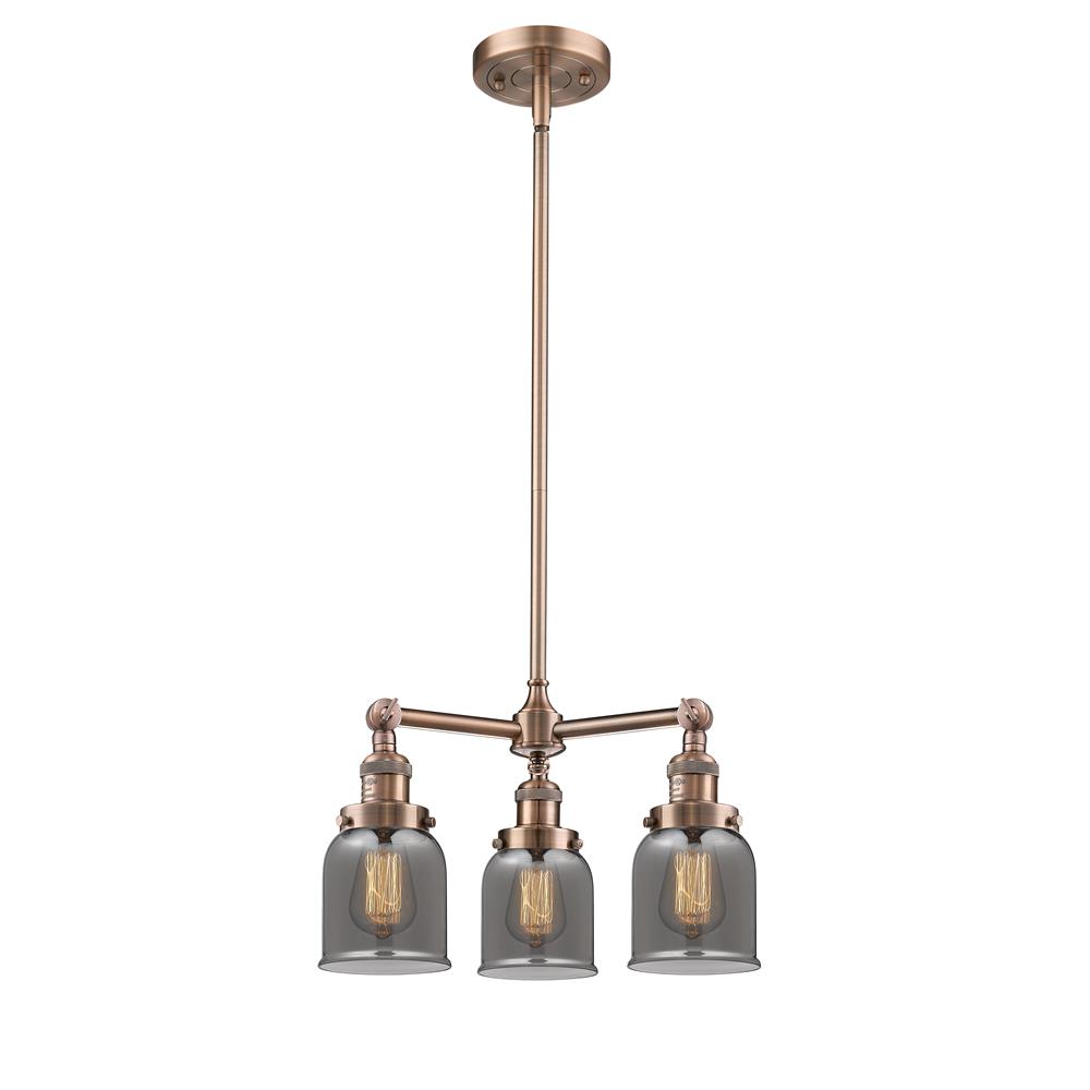 Innovations 207-AC-G53-LED Franklin Restoration Small Bell 3 Light Chandelier in Antique Copper