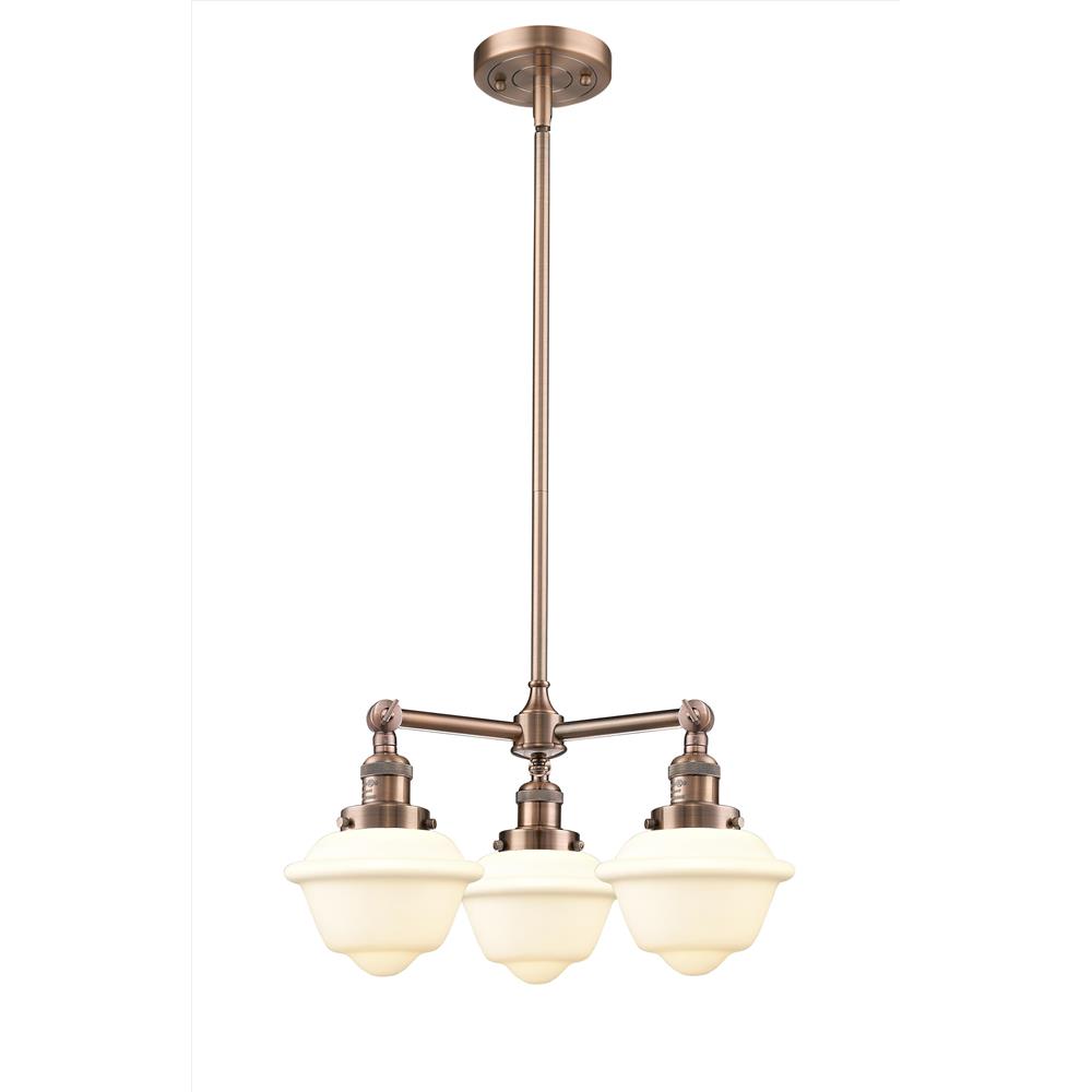 Innovations 207-AC-G531-LED Franklin Restoration Small Oxford 3 Light Chandelier in Antique Copper