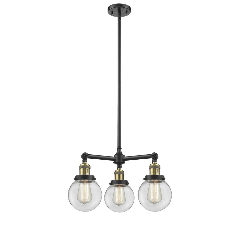 Innovations 207-BAB-G202-6-LED 3 Light Vintage Dimmable LED Beacon 19 inch Chandelier in Black Antique Brass