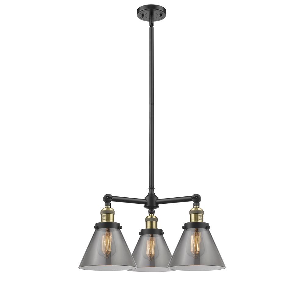 Innovations 207-BAB-G43-LED 3 Light Vintage Dimmable LED Large Cone 22 inch Chandelier in Black Antique Brass