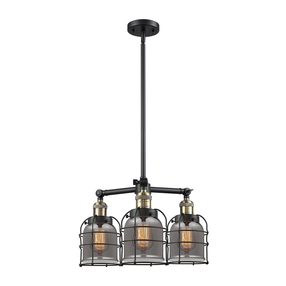 Innovations 207-BAB-G53-CE Small Bell Cage 3 Light Chandelier in Black Antique Brass