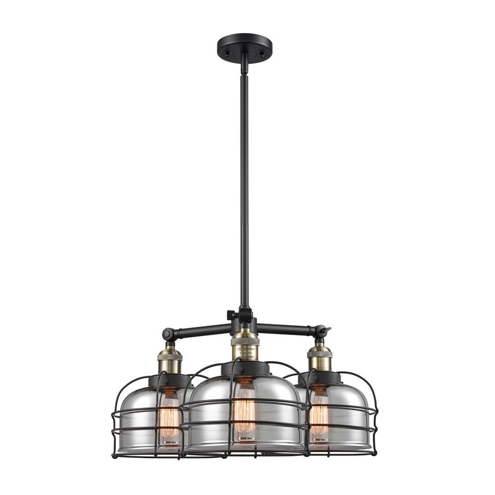 Innovations 207-BAB-G73-CE Large Bell Cage 3 Light Chandelier in Black Antique Brass
