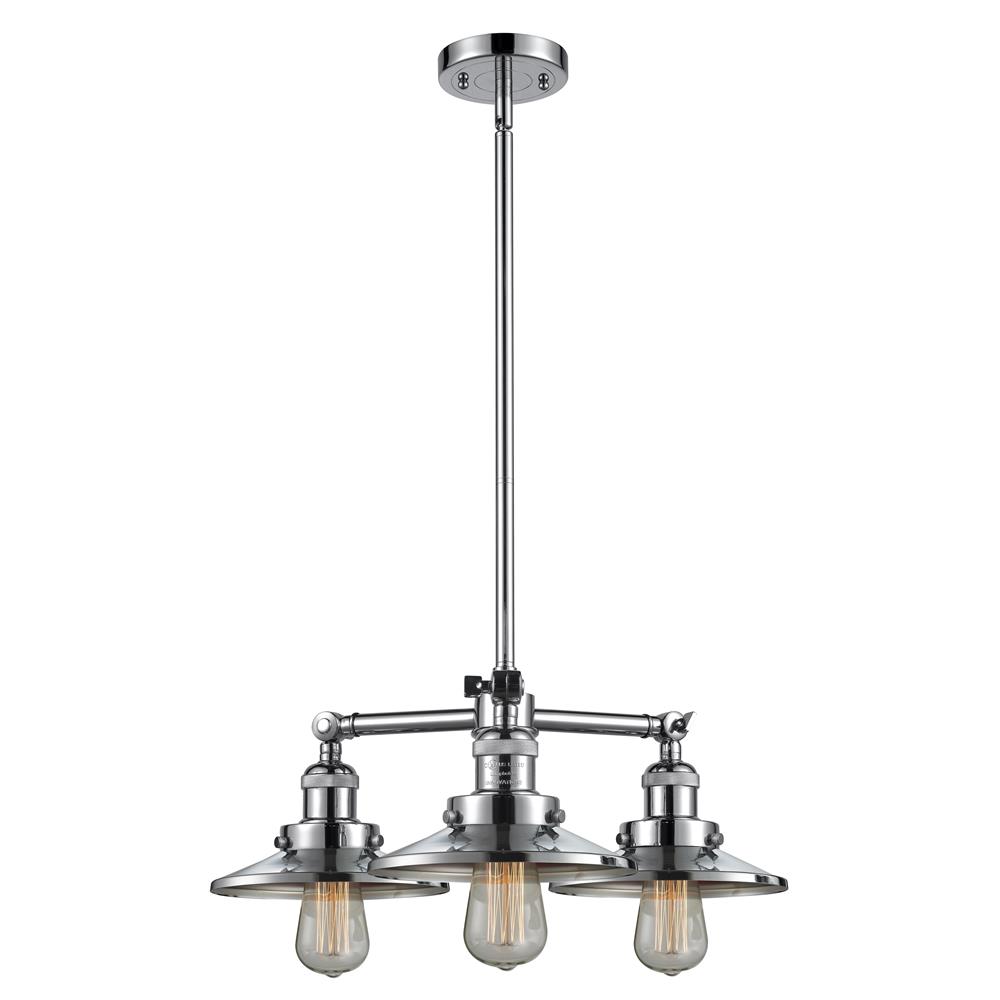 Innovations 207-PC-M7 Railroad 3 Light Chandelier in Polished Chrome with Polished Chrome Cone Metal Shade
