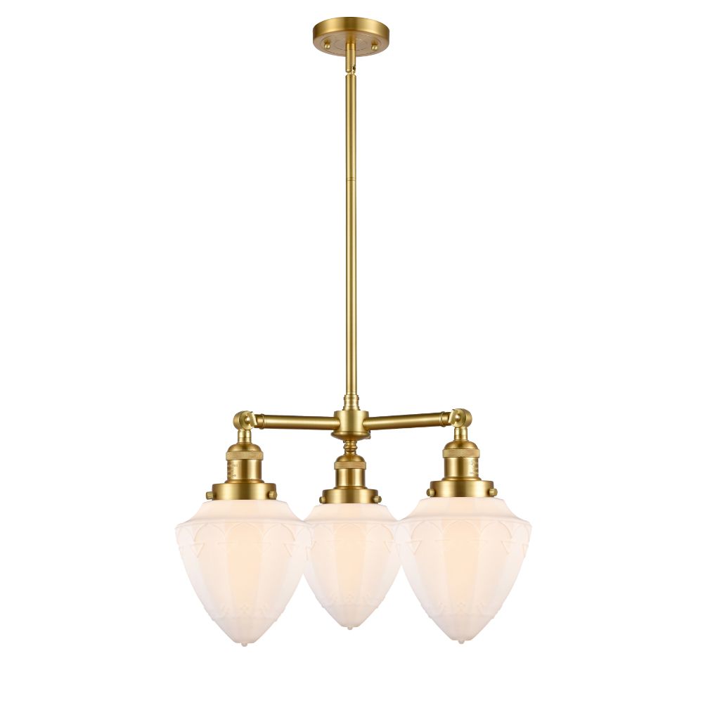 Innovations 207-SG-G661-7 Bullet Small 3 Light Chandelier part of the Franklin Restoration Collection in Satin Gold