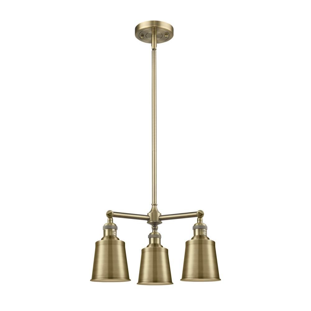 Innovations 207-SG-M9-SG Addison 3 Light Chandelier in Satin Gold with Satin Gold Addison Cone Metal Shade