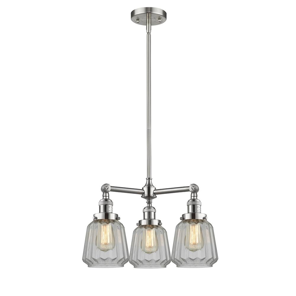Innovations 207-SN-G142-LED 3 Light Vintage Dimmable LED Chatham 24 inch Chandelier in Brushed Satin Nickel