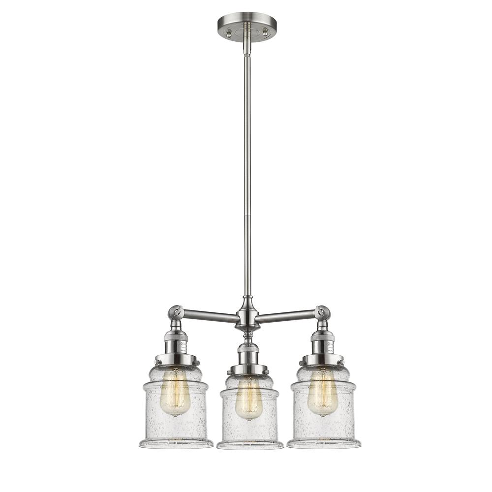 Innovations 207-SN-G184-LED 3 Light Vintage Dimmable LED Canton 18 inch Chandelier in Brushed Satin Nickel