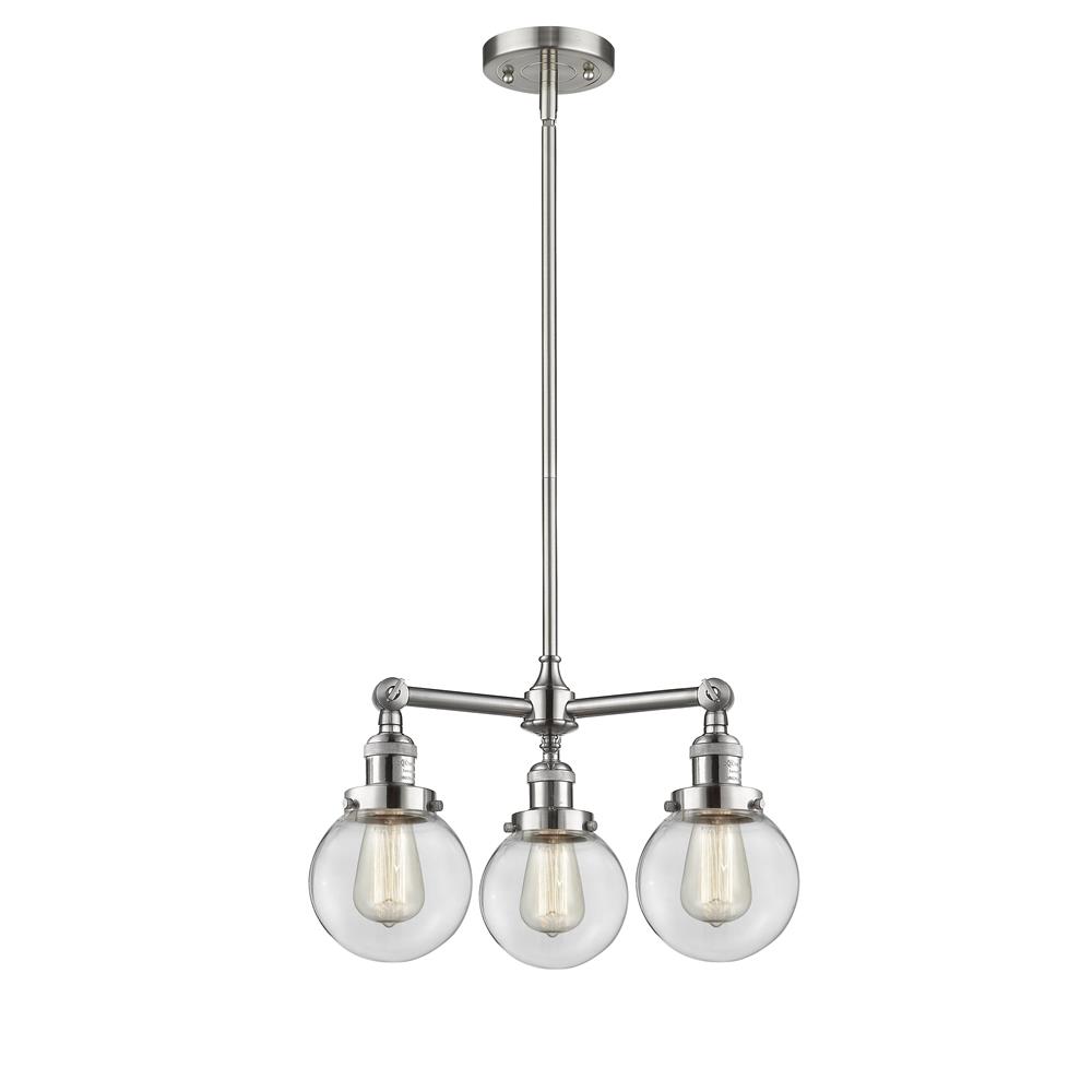 Innovations 207-SN-G202-6-LED 3 Light Vintage Dimmable LED Beacon 19 inch Chandelier in Brushed Satin Nickel