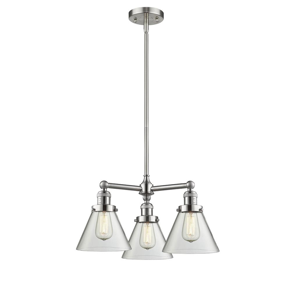 Innovations 207-SN-G42-LED 3 Light Vintage Dimmable LED Large Cone 22 inch Chandelier in Brushed Satin Nickel