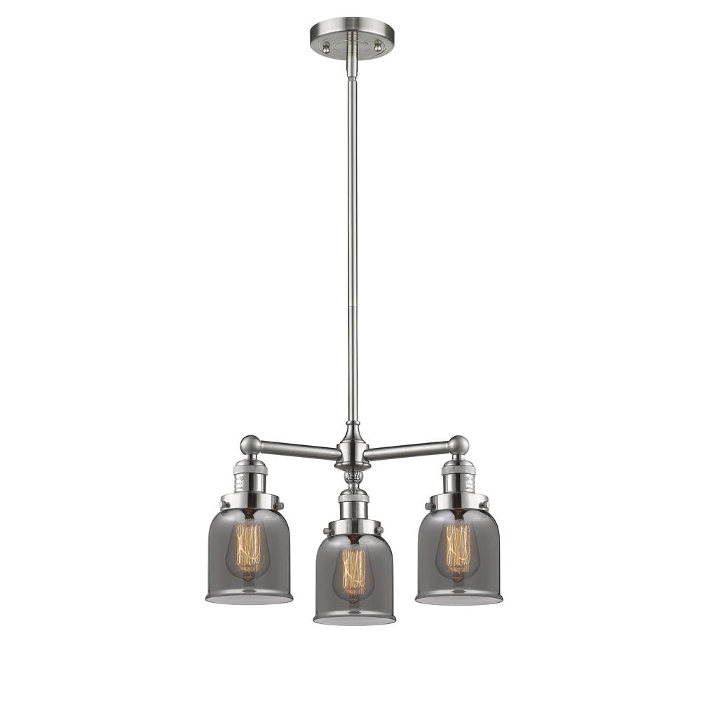 Innovations 207-SN-G53-LED 3 Light Vintage Dimmable LED Small Bell 19 inch Chandelier in Brushed Satin Nickel
