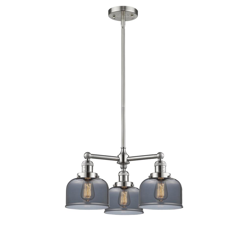 Innovations 207-SN-G73-LED 3 Light Vintage Dimmable LED Large Bell 22 inch Chandelier in Brushed Satin Nickel