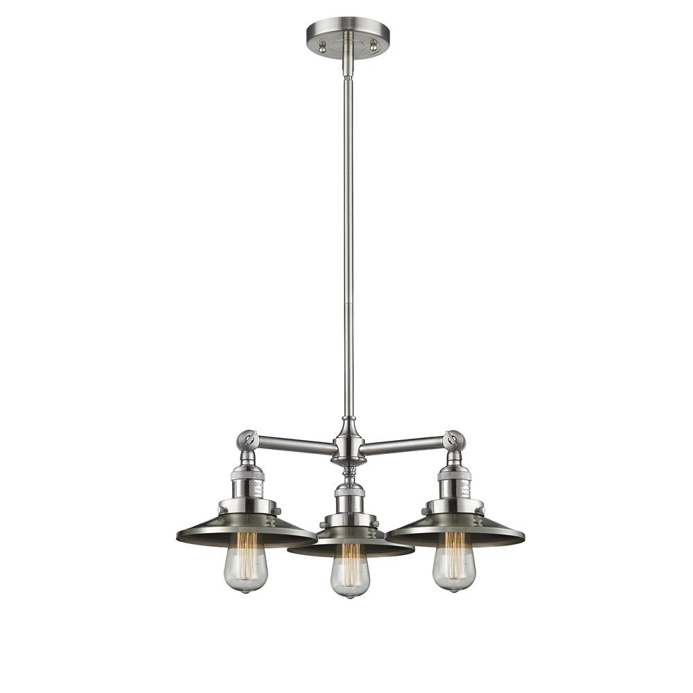 Innovations 207-SN-M2-LED 3 Light Vintage Dimmable LED Railroad 19 inch Chandelier in Brushed Satin Nickel