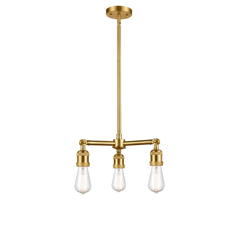 Innovations 207-SG Bare Bulb 3 Light Chandelier in Satin Gold
