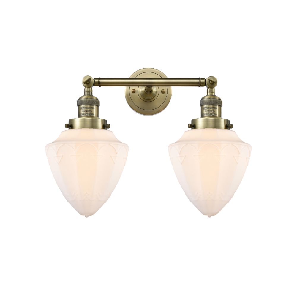 Innovations 208-AB-G661-7 Bullet Small 2 Light Bath Vanity Light part of the Franklin Restoration Collection in Antique Brass