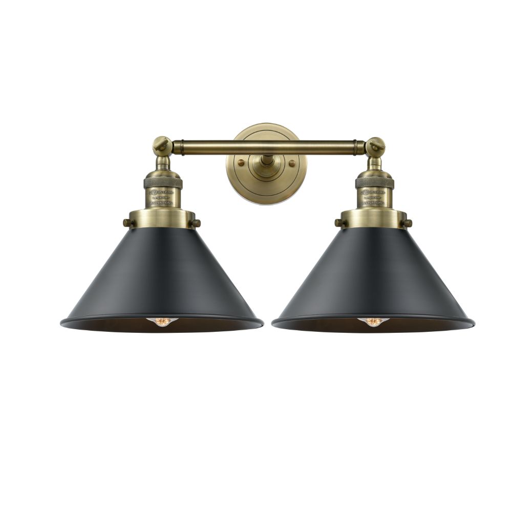 Innovations 208-AB-M10-BK-LED Briarcliff 2 Light Bath Vanity Light part of the Franklin Restoration Collection in Antique Brass